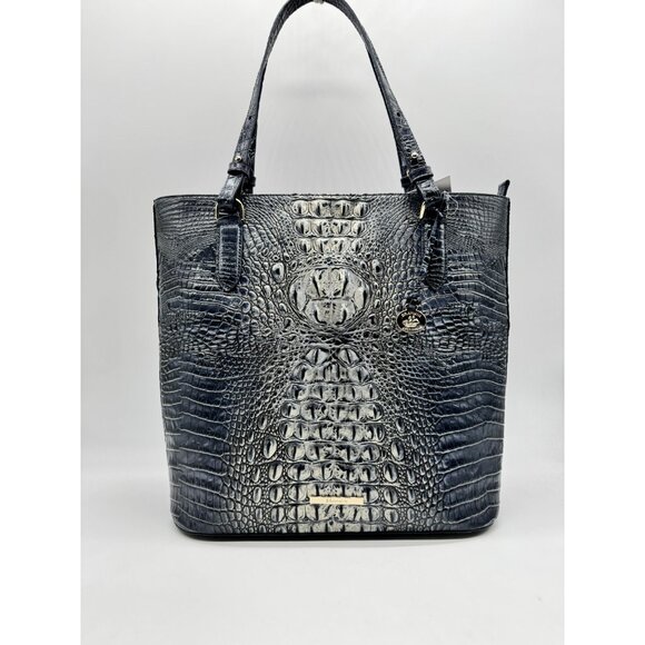 BRAHMIN Ezra croc embossed leather large tote + Dust bag - Twighlight blue - Picture 1 of 10